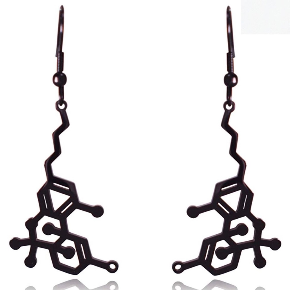THC Molecule Black Dangle Earrings